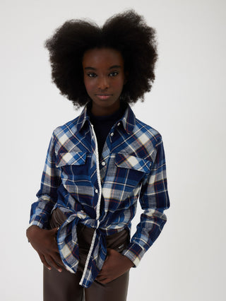 Monnalisa - Long tartan shirt to tie