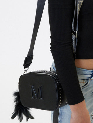 Monnalisa - Iconic logo and feathers bag in Black