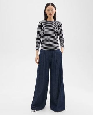 Theory- Pleated Wide-Leg Pant in Denim