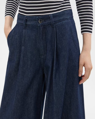 Theory- Pleated Wide-Leg Pant in Denim