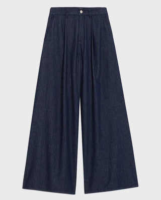 Theory- Pleated Wide-Leg Pant in Denim