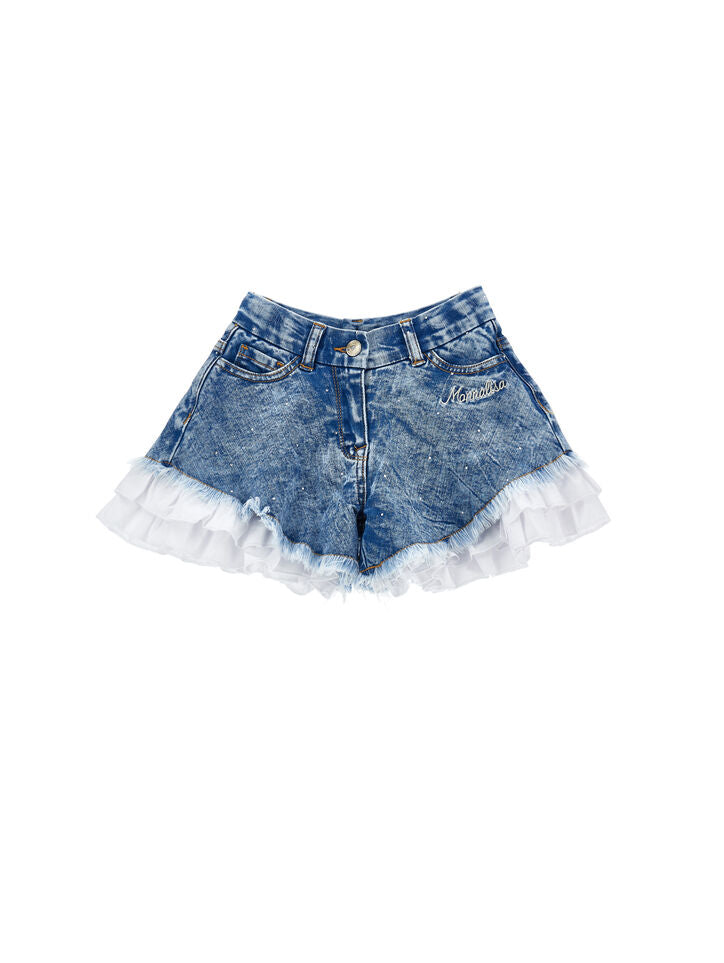 MONNALISA- Five-pocket rhinestone shorts