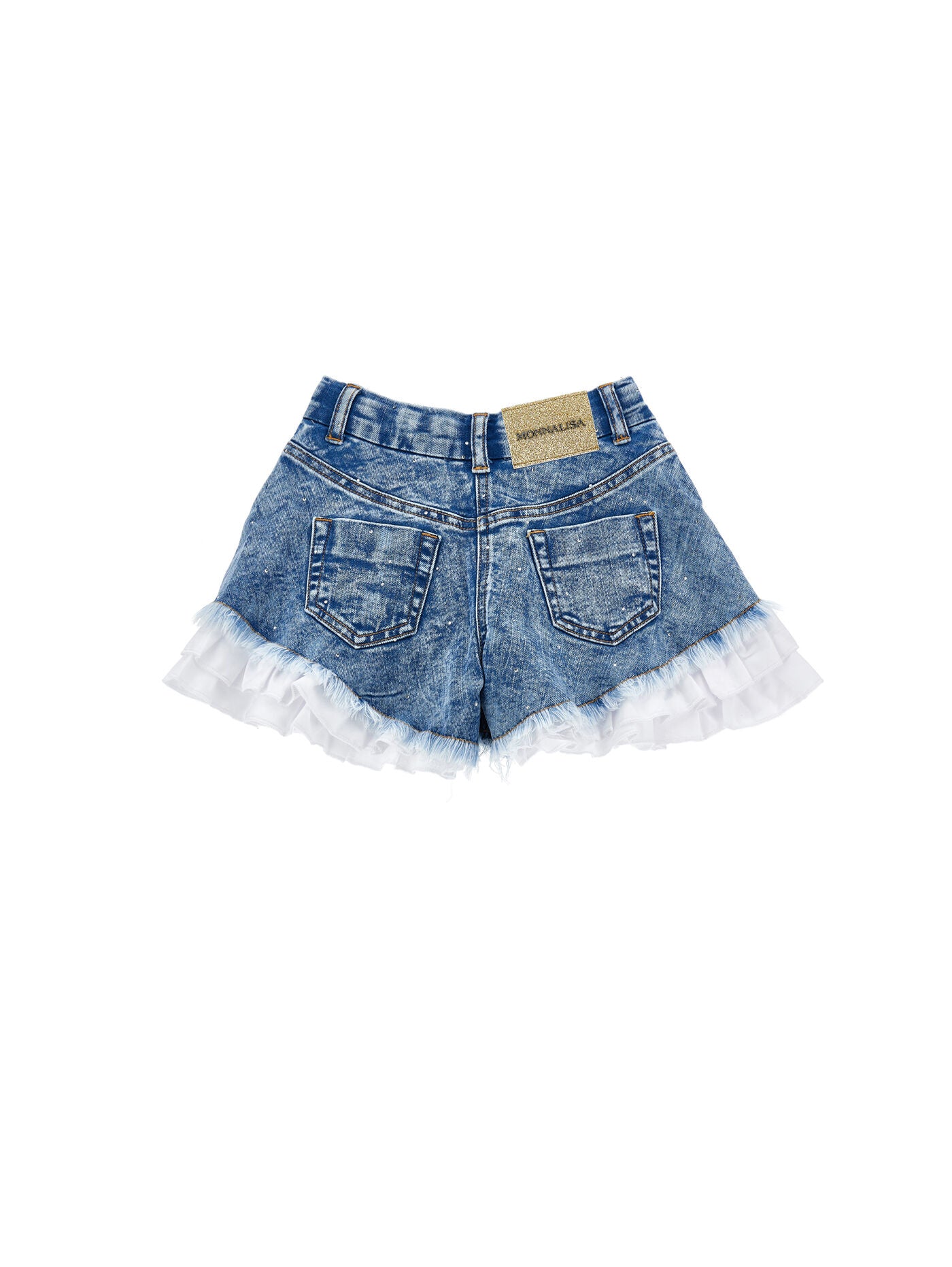 MONNALISA- Five-pocket rhinestone shorts