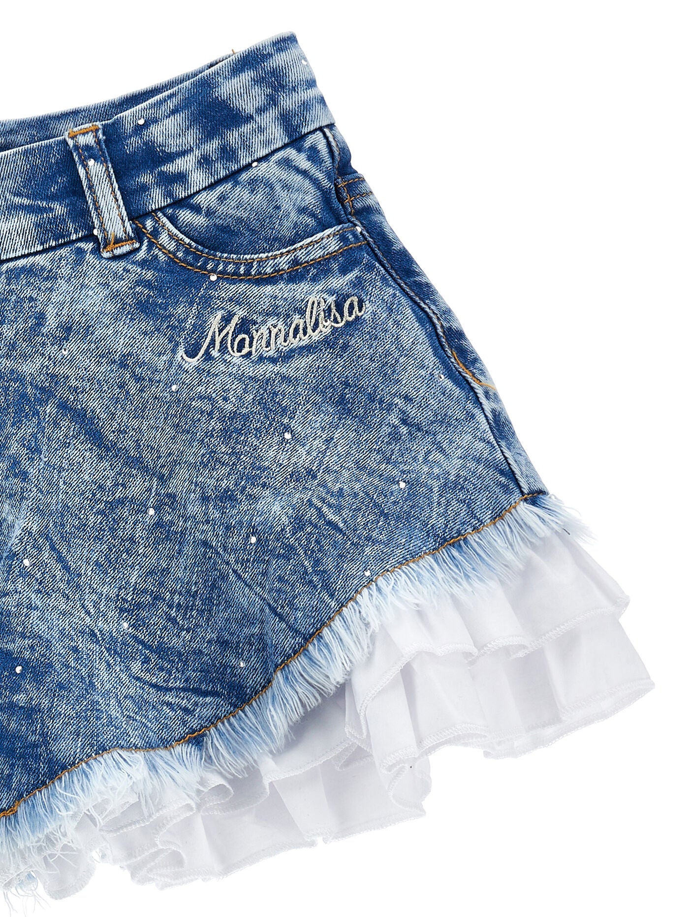 MONNALISA- Five-pocket rhinestone shorts