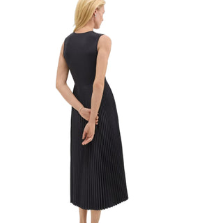 Theory-Pleated Combo Dress in Stretch Wool-Blend