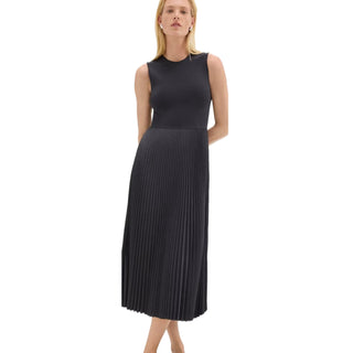 Theory-Pleated Combo Dress in Stretch Wool-Blend