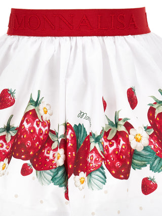 MONNALISA- Strawberry print poplin skirt