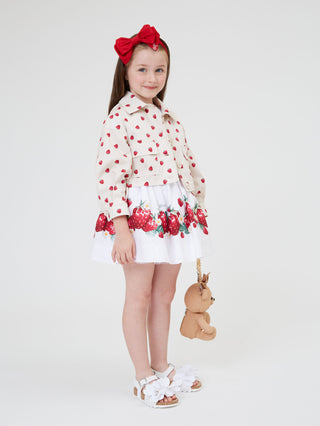 MONNALISA- Strawberry print poplin skirt