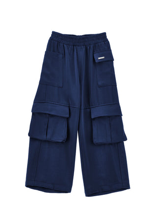 Monnalisa - Chic satin cargo trousers in Navy