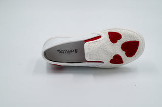 Monnalisa – White Slip Sneakers with Glitters and Hearts